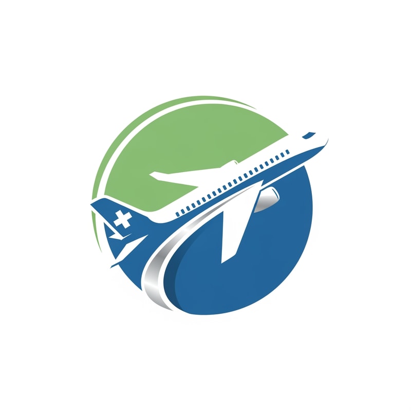 Flyhealth a medical tourism logo airplan symbol in round only logo not use text