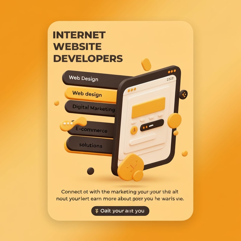 give me a social media post of Internet Website Developers, text showing services seen in 3d color is dark orange & yellow