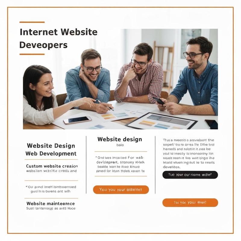 give me a social media post of Internet Website Developers, text showing services seen in 3d color is dark orange & yellow