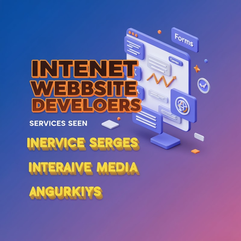 give me a social media post of Internet Website Developers, text showing services seen in 3d color is dark orange & yellow
