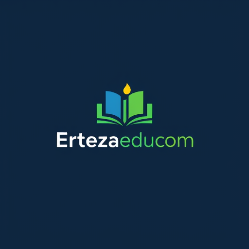 Professional logo design. Minimalist for an educational platform named "Ertezaedu.com": an abstract representation of growth and knowledge, encompassing a book or an upward-trending graph, Modern and clean, with a primary palette of deep blues and vibrant greens, accented by a touch of warm yellow, sans-serif font, clean and legible, inspired by flat design and modern digital interfaces, abstract shapes with subtle gradients, solid background