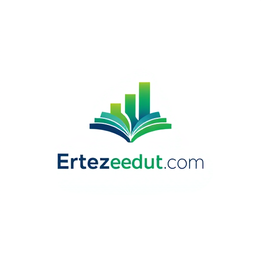 Professional logo design. Minimalist for an educational platform named "Ertezaedu.com": an abstract representation of growth and knowledge, encompassing a book or an upward-trending graph, Modern and clean, with a primary palette of deep blues and vibrant greens, accented by a touch of warm yellow, sans-serif font, clean and legible, inspired by flat design and modern digital interfaces, abstract shapes with subtle gradients, solid background