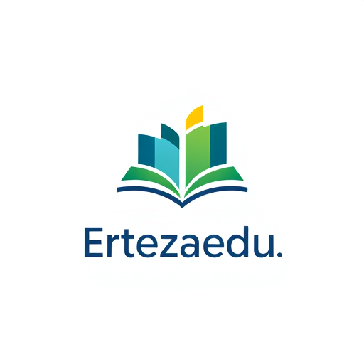 Professional logo design. Minimalist for an educational platform named "Ertezaedu.com": an abstract representation of growth and knowledge, encompassing a book or an upward-trending graph, Modern and clean, with a primary palette of deep blues and vibrant greens, accented by a touch of warm yellow, sans-serif font, clean and legible, inspired by flat design and modern digital interfaces, abstract shapes with subtle gradients, solid background