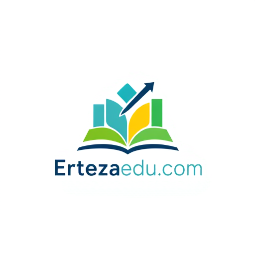 Professional logo design. Minimalist for an educational platform named "Ertezaedu.com": an abstract representation of growth and knowledge, encompassing a book or an upward-trending graph, Modern and clean, with a primary palette of deep blues and vibrant greens, accented by a touch of warm yellow, sans-serif font, clean and legible, inspired by flat design and modern digital interfaces, abstract shapes with subtle gradients, solid background