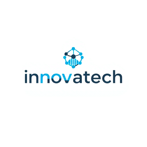 Professional logo design. Minimalist for a modern tech startup named "Innovatech": Abstract geometric representation of a connected network, electric blue and charcoal grey, clean sans-serif typeface. Design with a focus on scalability and digital integration, sleek lines and subtle gradients, white background.