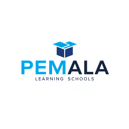 Professional logo design. PEMALA LEARNING School adult LEARNING SCHOOL EDUCATION IS THE KEY logo — Minimalist logo, Blue, Black, and White, Clean and professional lighting, Modern vector art, Simple geometric shapes, White background