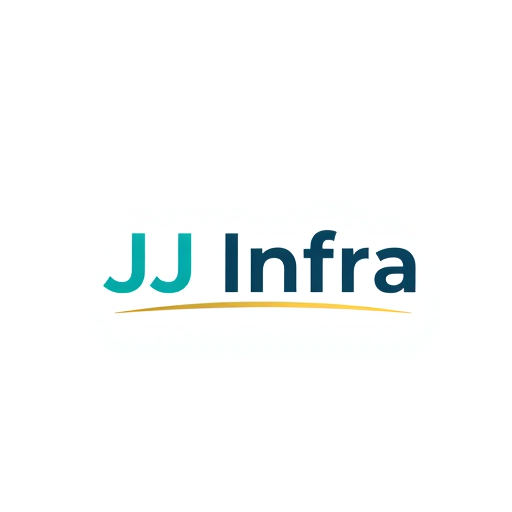 Professional logo design. A logo design featuring the word "JJ Infra" set in a clean, modern sans-serif typeface in small size . The "J" in "JJ Infra" subtly transforms into meaningful symbol for buildings and construction, suggesting growth and progress, with a gentle gradient of teal to dark blue. Beneath the logo, a thin, horizontal line in gold adds a touch of sophistication, Above the word 'JJ Infra' create unique bold symbol for budlings and constructions  and infrastructure that specify to the construction business ,while the background is a crisp white, ensuring readability and a professional feel. The overall design is minimalist yet impactful, embodying trust and forward momentum for a performance-driven brand. The symbol should have Hidden D letter in it