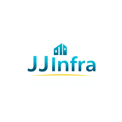 Professional logo design. A logo design featuring the word "JJ Infra" set in a clean, modern sans-serif typeface in small size . The "J" in "JJ Infra" subtly transforms into meaningful symbol for buildings and construction, suggesting growth and progress, with a gentle gradient of teal to dark blue. Beneath the logo, a thin, horizontal line in gold adds a touch of sophistication, Above the word 'JJ Infra' create unique bold symbol for budlings and constructions  and infrastructure that specify to the construction business ,while the background is a crisp white, ensuring readability and a professional feel. The overall design is minimalist yet impactful, embodying trust and forward momentum for a performance-driven brand. The symbol should have Hidden D letter in it