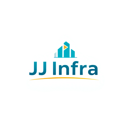 Professional logo design. A logo design featuring the word "JJ Infra" set in a clean, modern sans-serif typeface in small size . The "J" in "JJ Infra" subtly transforms into meaningful symbol for buildings and construction, suggesting growth and progress, with a gentle gradient of teal to dark blue. Beneath the logo, a thin, horizontal line in gold adds a touch of sophistication, Above the word 'JJ Infra' create unique bold symbol for budlings and constructions  and infrastructure that specify to the construction business ,while the background is a crisp white, ensuring readability and a professional feel. The overall design is minimalist yet impactful, embodying trust and forward momentum for a performance-driven brand. The symbol should have Hidden D letter in it