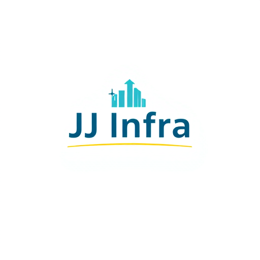 Professional logo design. A logo design featuring the word "JJ Infra" set in a clean, modern sans-serif typeface in small size . The "J" in "JJ Infra" subtly transforms into meaningful symbol for buildings and construction, suggesting growth and progress, with a gentle gradient of teal to dark blue. Beneath the logo, a thin, horizontal line in gold adds a touch of sophistication, Above the word 'JJ Infra' create unique bold symbol for budlings and constructions  and infrastructure that specify to the construction business ,while the background is a crisp white, ensuring readability and a professional feel. The overall design is minimalist yet impactful, embodying trust and forward momentum for a performance-driven brand. The symbol should have Hidden D letter in it