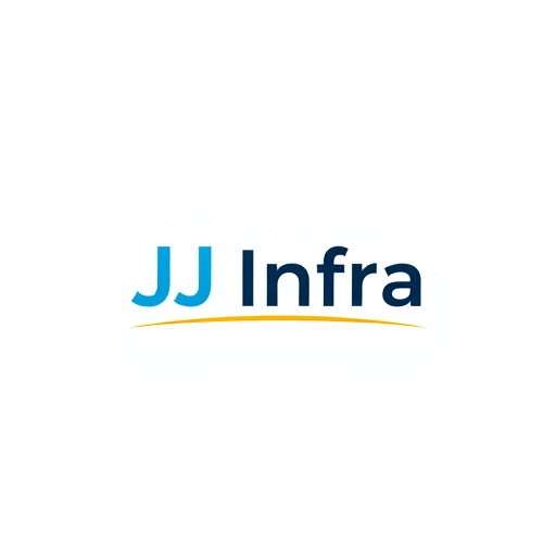 Professional logo design. A logo design featuring the word "JJ Infra" set in a clean, modern sans-serif typeface in small size . The "J" in "JJ Infra" subtly transforms into meaningful symbol for buildings and construction, suggesting growth and progress, with a gentle gradient of teal to dark blue. Beneath the logo, a thin, horizontal line in gold adds a touch of sophistication, Above the word 'JJ Infra' create unique bold symbol for budlings and constructions  and infrastructure that specify to the construction business ,while the background is a crisp white, ensuring readability and a professional feel. The overall design is minimalist yet impactful, embodying trust and forward momentum for a performance-driven brand. The symbol should have Hidden D letter in it