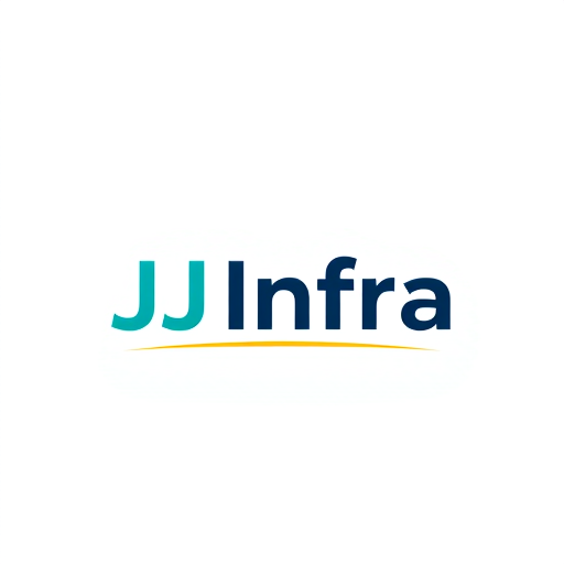 Professional logo design. A logo design featuring the word "JJ Infra" set in a clean, modern sans-serif typeface in small size . The "J" in "JJ Infra" subtly transforms into meaningful symbol for buildings and construction, suggesting growth and progress, with a gentle gradient of teal to dark blue. Beneath the logo, a thin, horizontal line in gold adds a touch of sophistication, Above the word 'JJ Infra' create unique bold symbol for budlings and constructions  and infrastructure that specify to the construction business ,while the background is a crisp white, ensuring readability and a professional feel. The overall design is minimalist yet impactful, embodying trust and forward momentum for a performance-driven brand. The symbol should have Hidden D letter in it