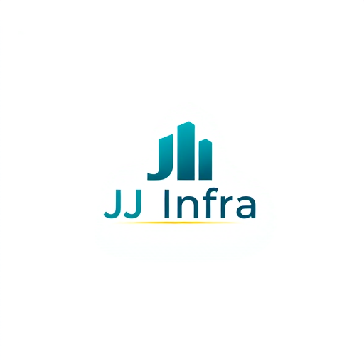 Professional logo design. A logo design featuring the word "JJ Infra" set in a clean, modern sans-serif typeface in small size . The "J" in "JJ Infra" subtly transforms into meaningful symbol for buildings and construction, suggesting growth and progress, with a gentle gradient of teal to dark blue. Beneath the logo, a thin, horizontal line in gold adds a touch of sophistication, Above the word 'JJ Infra' create unique bold symbol for budlings and constructions  and infrastructure that specify to the construction business ,while the background is a crisp white, ensuring readability and a professional feel. The overall design is minimalist yet impactful, embodying trust and forward momentum for a performance-driven brand. The symbol should have Hidden D letter in it