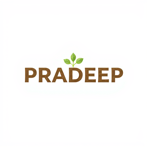 Professional logo design. PRADEEP Logo written with leaf wood and craft in modern design