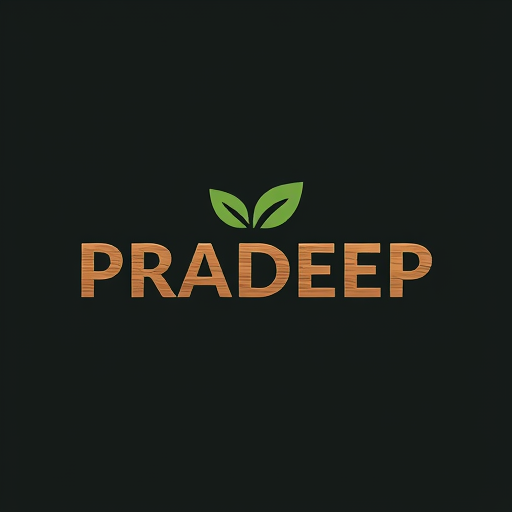 Professional logo design. PRADEEP Logo written with leaf wood and craft in modern design