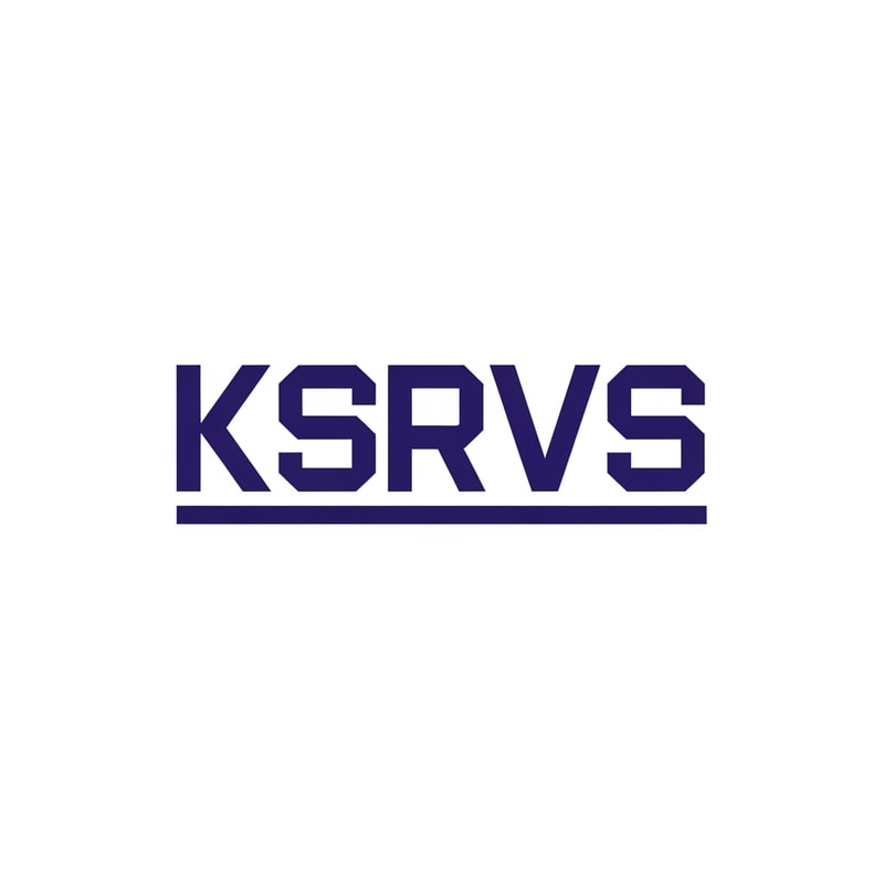 A modern, abstract wordmark logo featuring the text "KSRVS" — Centered, clean, highly geometric composition emphasizing a strong horizontal baseline; isolated on the canvas — Deep indigo blue and crisp white high-contrast palette suitable for branding — Flat, even studio light suitable for a digital graphic; professional and sleek mood — Minimalist vector graphic design with hard edges and clean lines; exploration of a highly geometric sans-serif typeface — Keep text/logos/labels EXACTLY unchanged; no rewriting, redrawing, correcting, or adding any text; the text must be "KSRVS"; avoid 3D effects or complex textures — Isolated on a pure white background suitable for transparency.