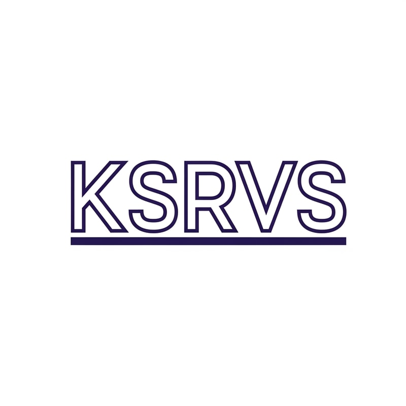 A modern, abstract wordmark logo featuring the text "KSRVS" — Centered, clean, highly geometric composition emphasizing a strong horizontal baseline; isolated on the canvas — Deep indigo blue and crisp white high-contrast palette suitable for branding — Flat, even studio light suitable for a digital graphic; professional and sleek mood — Minimalist vector graphic design with hard edges and clean lines; exploration of a highly geometric sans-serif typeface — Keep text/logos/labels EXACTLY unchanged; no rewriting, redrawing, correcting, or adding any text; the text must be "KSRVS"; avoid 3D effects or complex textures — Isolated on a pure white background suitable for transparency.