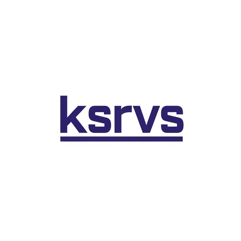 A modern, abstract wordmark logo featuring the text "ksrvs" — Centered, clean, highly geometric composition emphasizing a strong horizontal baseline; isolated on the canvas — Deep indigo blue and crisp white high-contrast palette suitable for branding — Flat, even studio light suitable for a digital graphic; professional and sleek mood — Minimalist vector graphic design with hard edges and clean lines; exploration of a highly geometric sans-serif typeface — Keep text/logos/labels EXACTLY unchanged; no rewriting, redrawing, correcting, or adding any text; the text must be "ksrvs"; avoid 3D effects or complex textures — Isolated on a pure white background suitable for transparency.