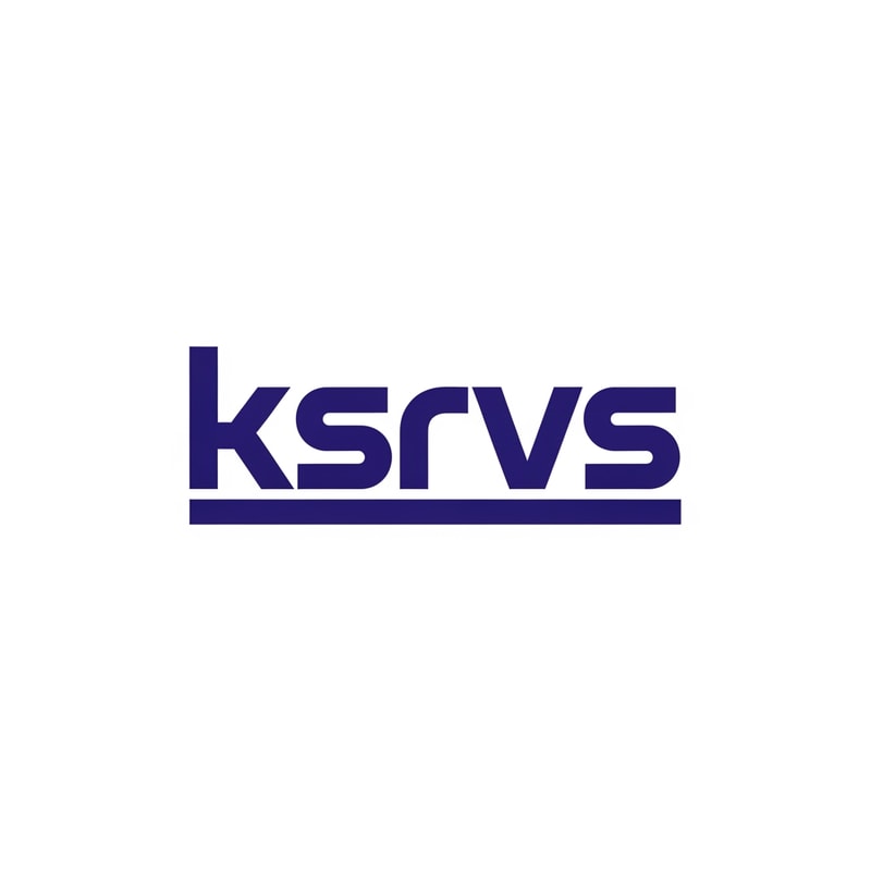A modern, abstract wordmark logo featuring the text "ksrvs" — Centered, clean, highly geometric composition emphasizing a strong horizontal baseline; isolated on the canvas — Deep indigo blue and crisp white high-contrast palette suitable for branding — Flat, even studio light suitable for a digital graphic; professional and sleek mood — Minimalist vector graphic design with hard edges and clean lines; exploration of a highly geometric sans-serif typeface — Keep text/logos/labels EXACTLY unchanged; no rewriting, redrawing, correcting, or adding any text; the text must be "ksrvs"; avoid 3D effects or complex textures — Isolated on a pure white background suitable for transparency.