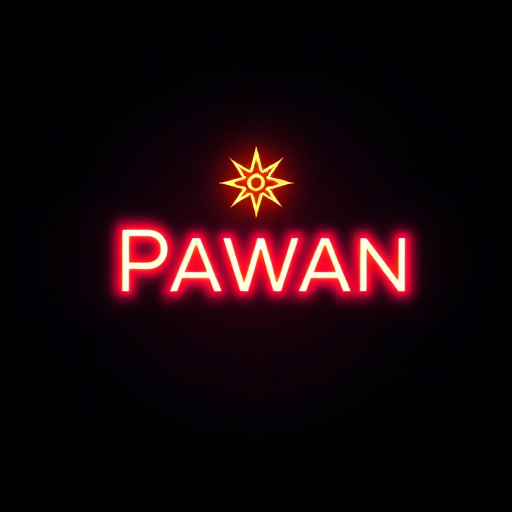 Professional logo design. a cricle in pawan name and background neon light