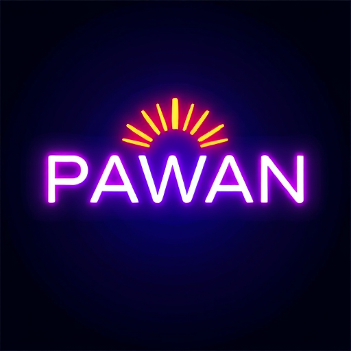 Professional logo design. a cricle in pawan name and background neon light