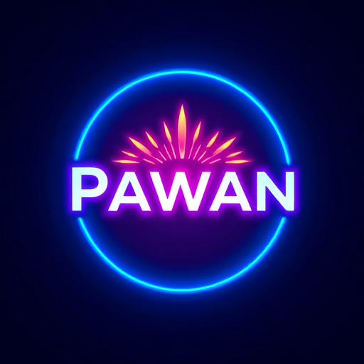 Professional logo design. a cricle in pawan name and background neon light