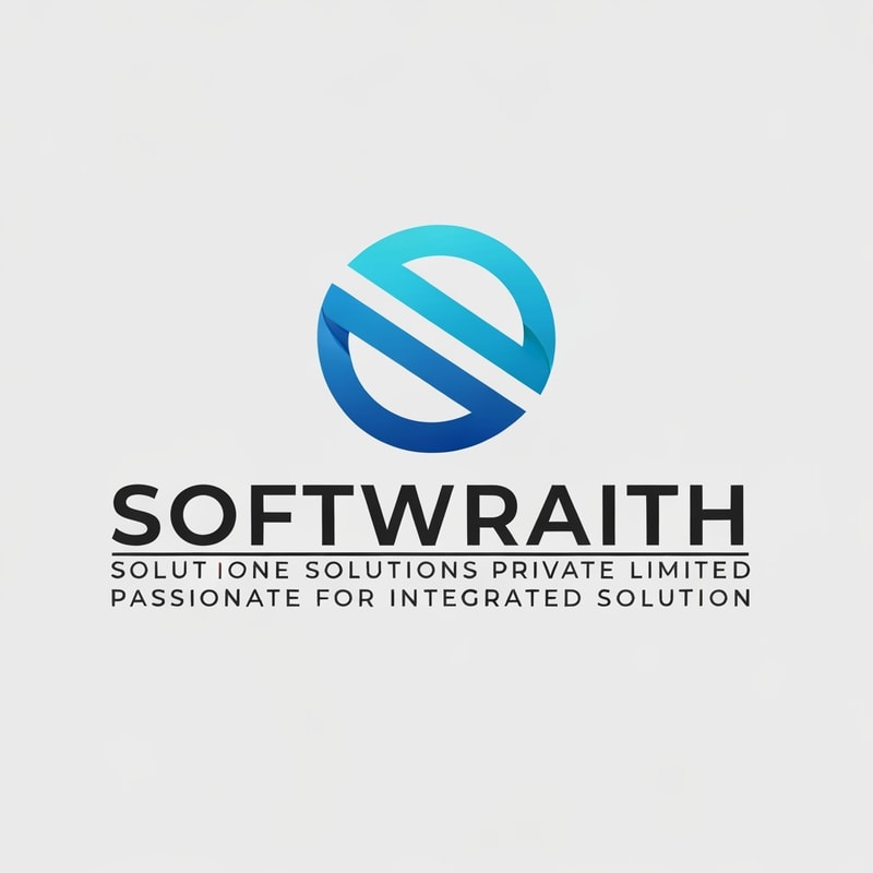 Create a professional and modern logo for Softwraith Solutions Private Limited, a technology company specializing in software development, IT services, and digital learning. The logo should symbolize innovation, integration, and technology-driven growth. Incorporate a sleek abstract ‘S’ or infinity-inspired design using a blue and cyan color palette. The typography should be clean, futuristic, and professional with the tagline ‘Passionate for Integrated Solution’. The design must look premium, minimal, and suitable for both tech and education sectors.