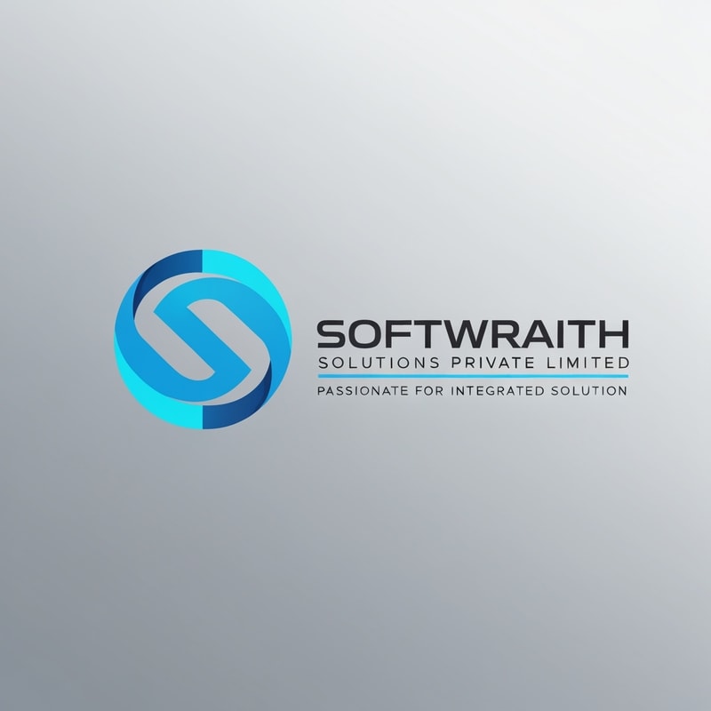 Create a professional and modern logo for Softwraith Solutions Private Limited, a technology company specializing in software development, IT services, and digital learning. The logo should symbolize innovation, integration, and technology-driven growth. Incorporate a sleek abstract ‘S’ or infinity-inspired design using a blue and cyan color palette. The typography should be clean, futuristic, and professional with the tagline ‘Passionate for Integrated Solution’. The design must look premium, minimal, and suitable for both tech and education sectors.