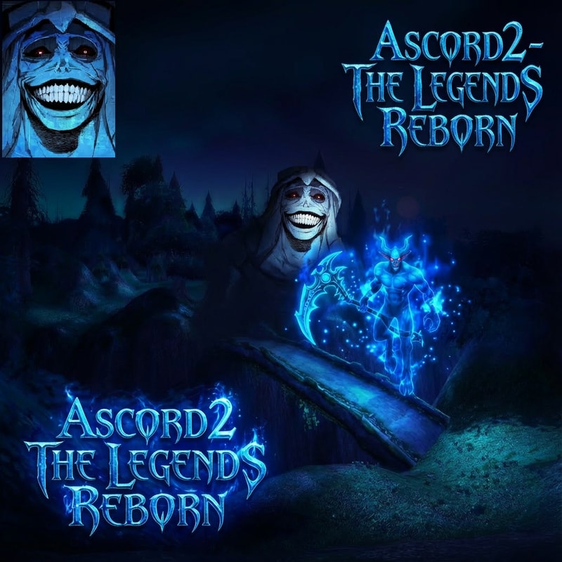 Sokkal jobbra szerkeszd át. ASCORD2- THE LEGENDS REBORN felirat. Sötéték vagy kék hátborzongató háttér. És amit a képen látsz vigyorgó phantomot élethűen szerkeszd bele