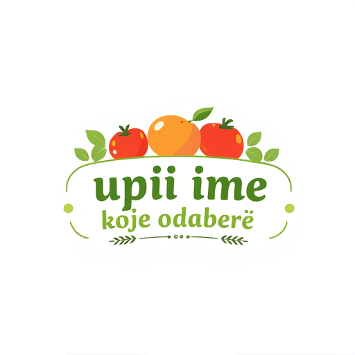 Professional logo design. Design a clean, modern and memorable logo for a small village fruit and vegetable shop named [upiši ime koje odabereš]. The logo should include natural elements like fresh fruits and vegetables (such as apples, tomatoes, cucumbers), green leaves, and a rustic but professional vibe. Use warm, earthy colors (green, red, orange, yellow) to symbolize freshness and health. The design should be simple, recognizable, and suitable for shop signs, flyers, and packaging. Include the shop name in a bold but friendly font."