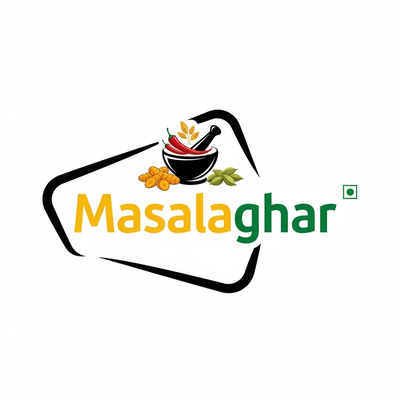 masalaghar of logo dark yellow, green, black combination. like a blinkit