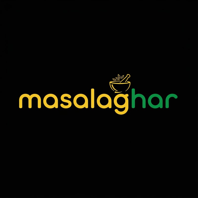 masalaghar of logo dark yellow, green, black combination. like a blinkit