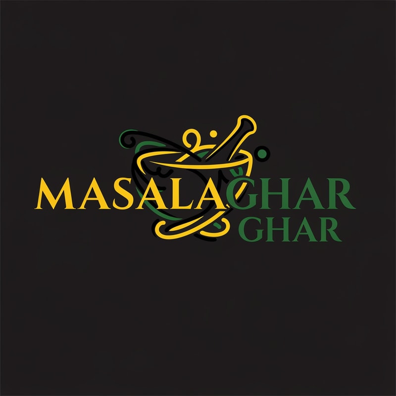 masalaghar of logo dark yellow, green, black combination