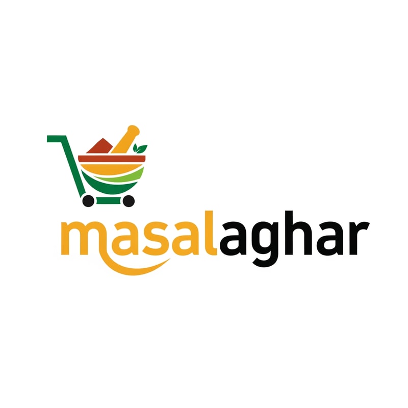 masalaghar of logo dark yellow, green, black combination. like a blinkit
