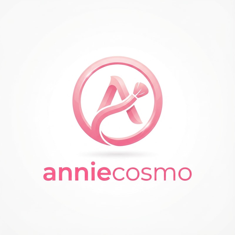 anniecosmo logo for a cosmetic brand — minimalist, emblem, with text "anniecosmo" in a matching #ff5894 color, soft ambient lighting, clean and modern style, smooth gradients and subtle reflections, plain white background