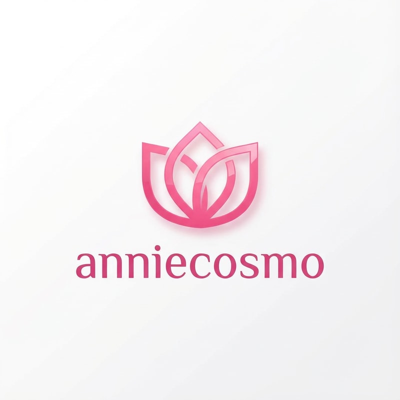 anniecosmo logo for a cosmetic brand — minimalist, emblem, with text "anniecosmo" in a matching #ff5894 color, soft ambient lighting, clean and modern style, smooth gradients and subtle reflections, plain white background