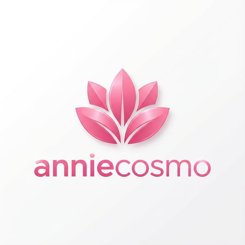 anniecosmo logo for a cosmetic brand — minimalist, emblem, with text "anniecosmo" in a matching #ff5894 color, soft ambient lighting, clean and modern style, smooth gradients and subtle reflections, plain white background
