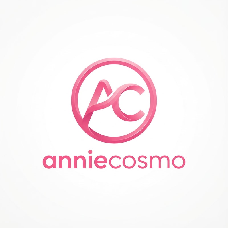 anniecosmo logo for a cosmetic brand — minimalist, emblem, with text "anniecosmo" in a matching #ff5894 color, soft ambient lighting, clean and modern style, smooth gradients and subtle reflections, plain white background