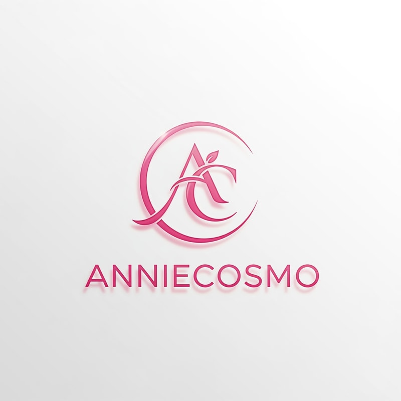Anniecosmo logo for a cosmetic brand — minimalist emblem, #ff5894 color palette, soft ambient lighting, clean and modern style, smooth gradients and subtle reflections, plain white background