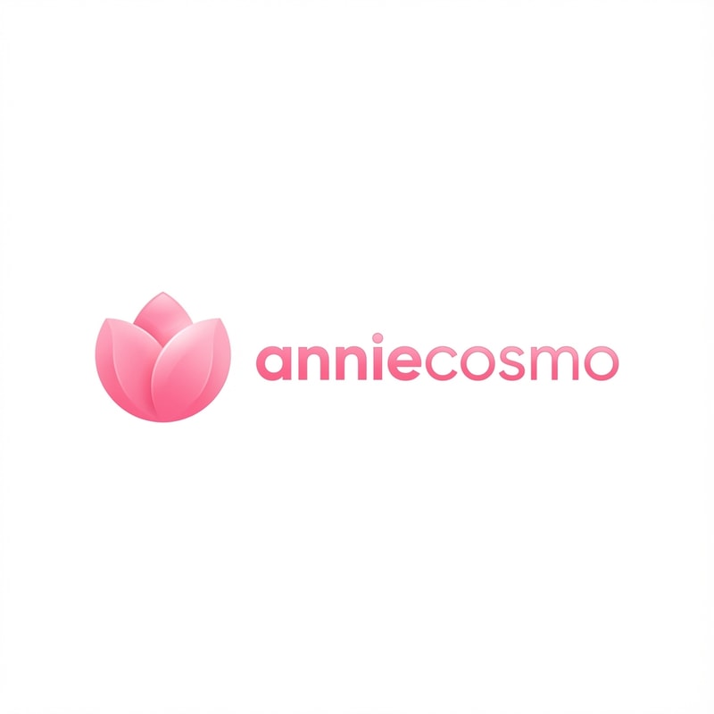 anniecosmo logo for a cosmetic brand — minimalist, emblem, with text "anniecosmo" in a matching #ff5894 color, soft ambient lighting, clean and modern style, smooth gradients and subtle reflections, plain white background