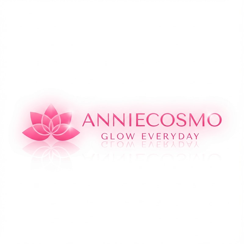Anniecosmo logo for a cosmetic brand — minimalist emblem, #ff5894 color palette, soft ambient lighting, clean and modern style, smooth gradients and subtle reflections, plain white background only use logo similer