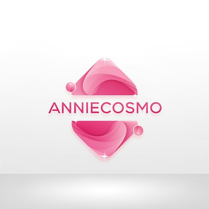 Anniecosmo logo for a cosmetic brand — minimalist emblem, #ff5894 color palette, soft ambient lighting, clean and modern style, smooth gradients and subtle reflections, plain white background