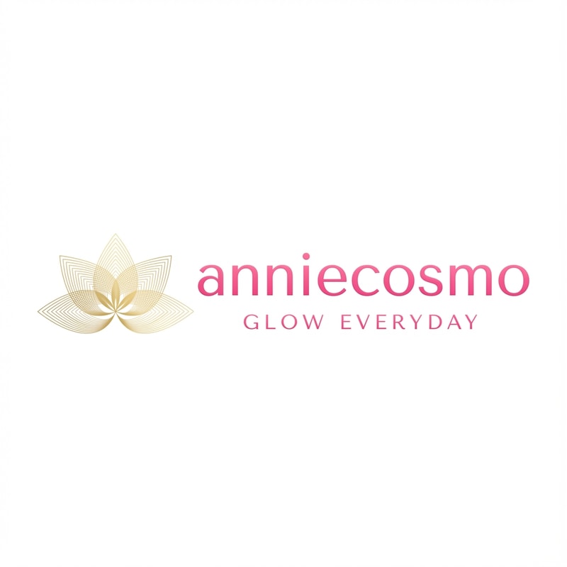 anniecosmo logo for a cosmetic brand — minimalist, emblem, with text "anniecosmo" in a matching #ff5894 color, soft ambient lighting, clean and modern style, smooth gradients and subtle reflections, plain white background