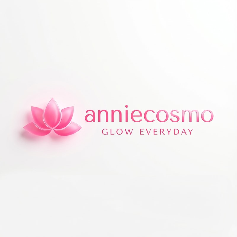 anniecosmo logo for a cosmetic brand — minimalist, emblem, with text "anniecosmo" in a matching #ff5894 color, soft ambient lighting, clean and modern style, smooth gradients and subtle reflections, plain white background