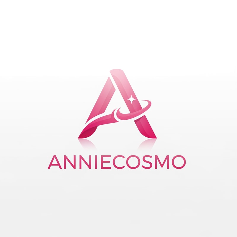 Anniecosmo logo for a cosmetic brand — minimalist emblem, #ff5894 color palette, soft ambient lighting, clean and modern style, smooth gradients and subtle reflections, plain white background