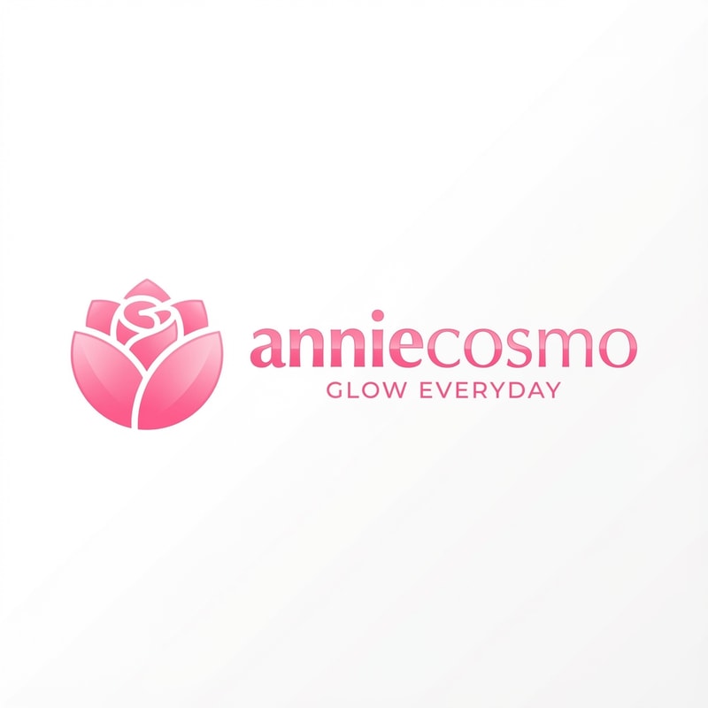anniecosmo logo for a cosmetic brand — minimalist, emblem, with text "anniecosmo" in a matching #ff5894 color, soft ambient lighting, clean and modern style, smooth gradients and subtle reflections, plain white background
