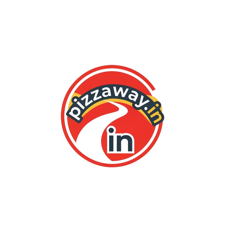 A modern logotype graphic for a fast-casual pizza delivery service, featuring the exact text "pizzaway.in" integrated into a dynamic, circular emblem that subtly suggests both a pizza shape and a directional pathway — Centered horizontal layout optimized for use as a website header, maintaining high legibility even when scaled down to function as a simple favicon — Warm and appetizing palette utilizing vibrant tomato red, mozzarella white, and deep charcoal gray for sophisticated contrast; subtle accents of golden yellow — Flat, high-key studio lighting with no gradients or depth of field; the mood is trustworthy and quick — Minimalist vector graphic design with hard lines and geometric construction suitable for corporate identity assets; avoid photographic realism, rendering, or 3D effects — Must prominently display the exact text "pizzaway.in"; keep text/logos/labels EXACTLY unchanged; no rewriting, redrawing, correcting, or adding any text; ensure graphics are clean and scalable — Solid white presentation background, simulating a brand style guide preview.