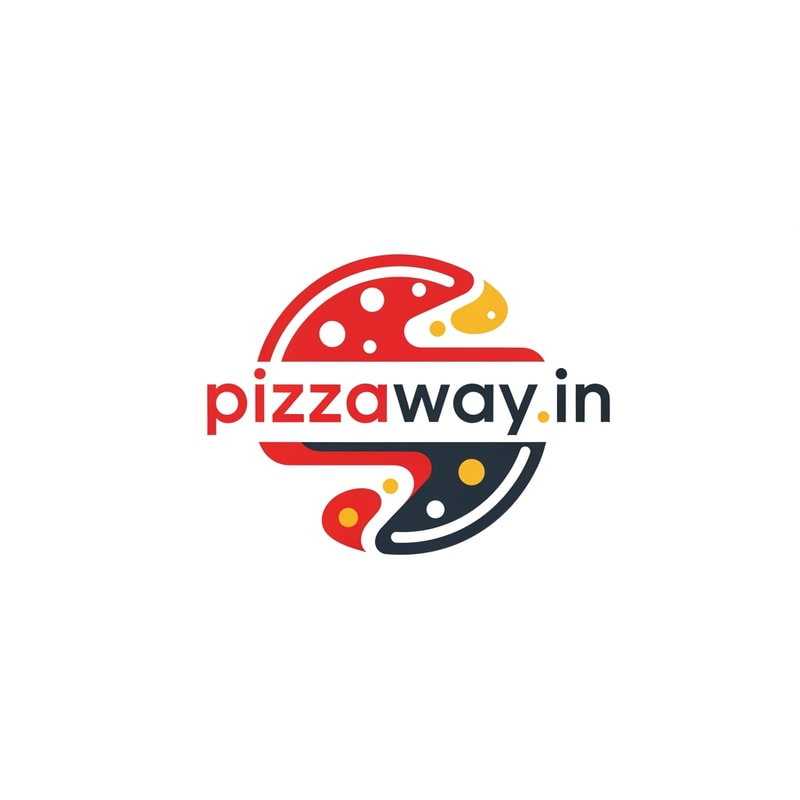 A modern logotype graphic for a fast-casual pizza delivery service, featuring the exact text "pizzaway.in" integrated into a dynamic, circular emblem that subtly suggests both a pizza shape and a directional pathway — Centered horizontal layout optimized for use as a website header, maintaining high legibility even when scaled down to function as a simple favicon — Warm and appetizing palette utilizing vibrant tomato red, mozzarella white, and deep charcoal gray for sophisticated contrast; subtle accents of golden yellow — Flat, high-key studio lighting with no gradients or depth of field; the mood is trustworthy and quick — Minimalist vector graphic design with hard lines and geometric construction suitable for corporate identity assets; avoid photographic realism, rendering, or 3D effects — Must prominently display the exact text "pizzaway.in"; keep text/logos/labels EXACTLY unchanged; no rewriting, redrawing, correcting, or adding any text; ensure graphics are clean and scalable — Solid white presentation background, simulating a brand style guide preview.