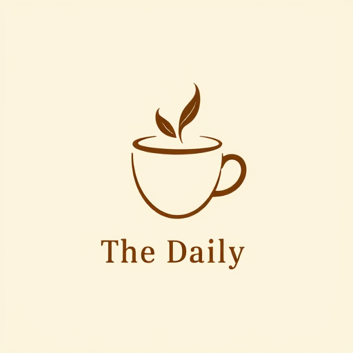 Professional logo design. Minimalist for a cozy neighborhood cafe named "The Daily": A steaming coffee cup with a subtle leaf detail, warm earth tones like deep brown, cream, and a hint of forest green, a friendly sans-serif font. Design with a touch of Scandinavian hygge, clean lines and negative space, and a solid background.