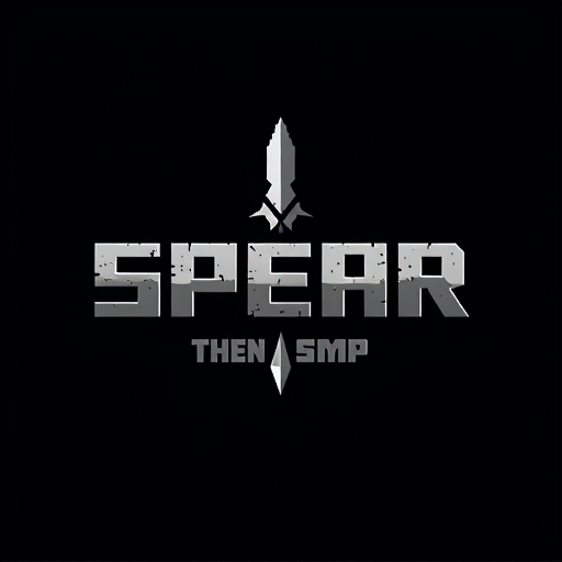 Professional logo design. it says SPEAR then SMP under it with a spear in the middle in minecraft font